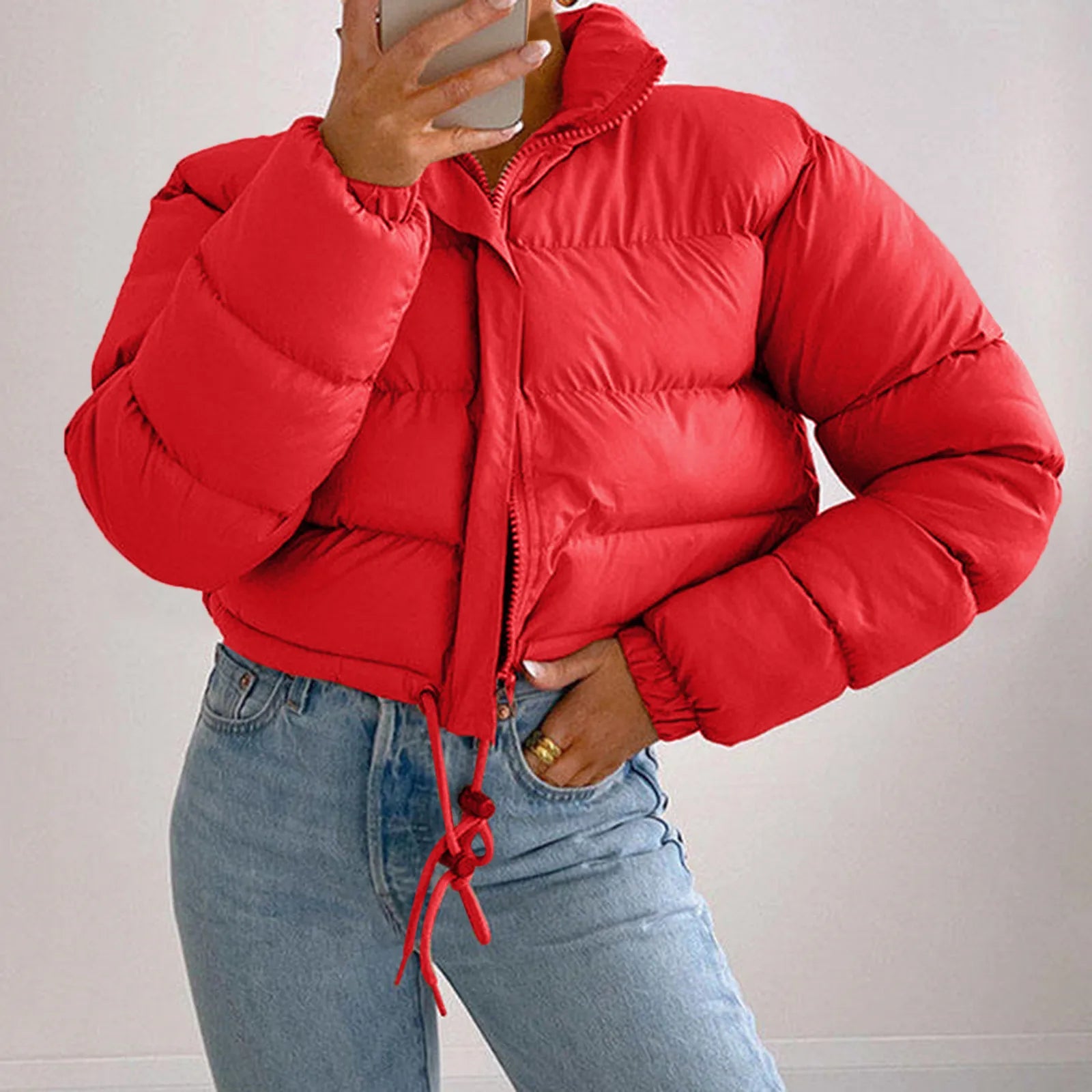 Women Long Sleeved Cropped Parkas.
