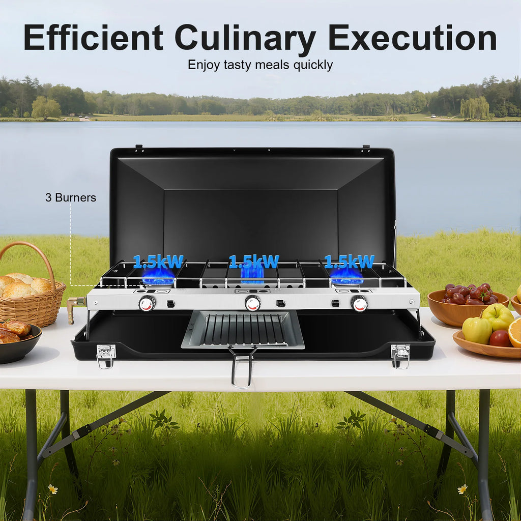 Portable Camping 3-Burner Gas Stove.