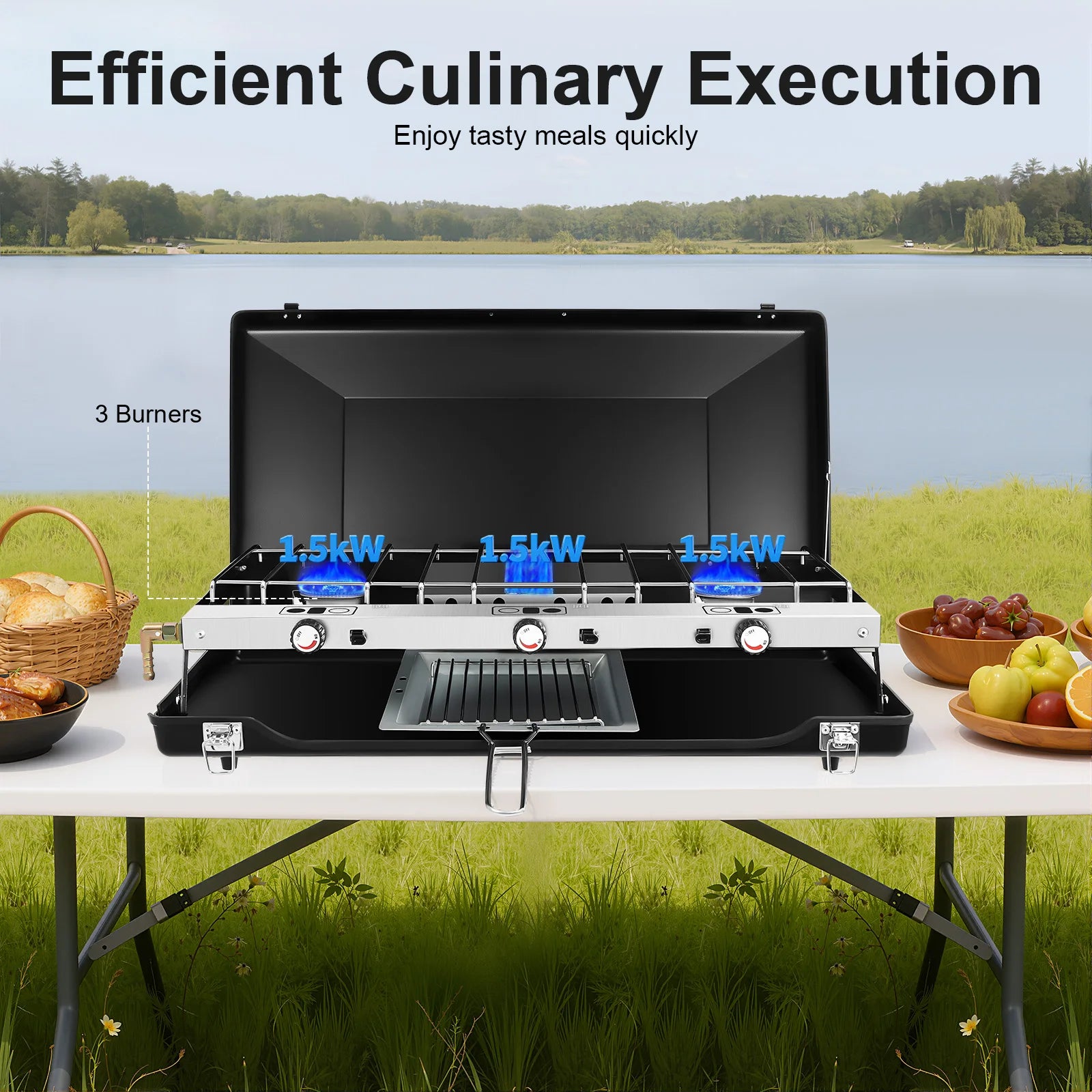 Portable Camping 3-Burner Gas Stove.