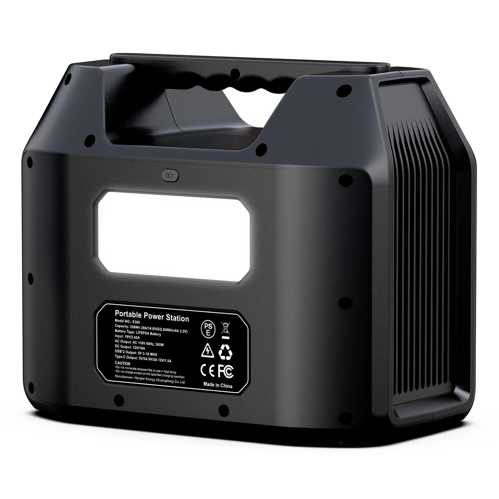 Portable 300W solar power station with LiFePO4 battery, multiple ports, and compact design for camping and outdoor use.