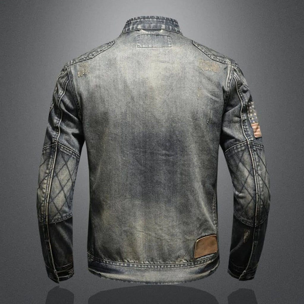 Vintage Denim Jacket With Zipper.