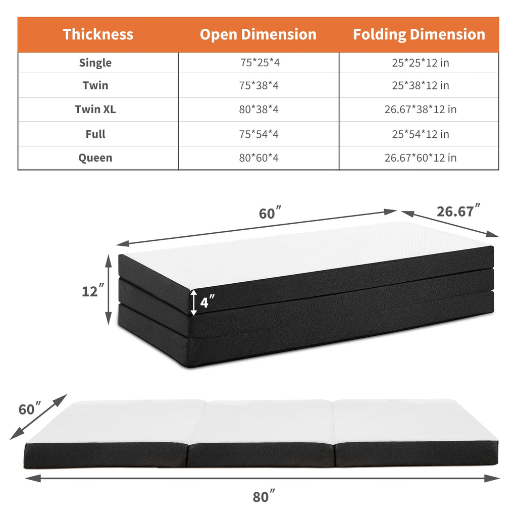 Tri-Fold Memory Foam Mattress.