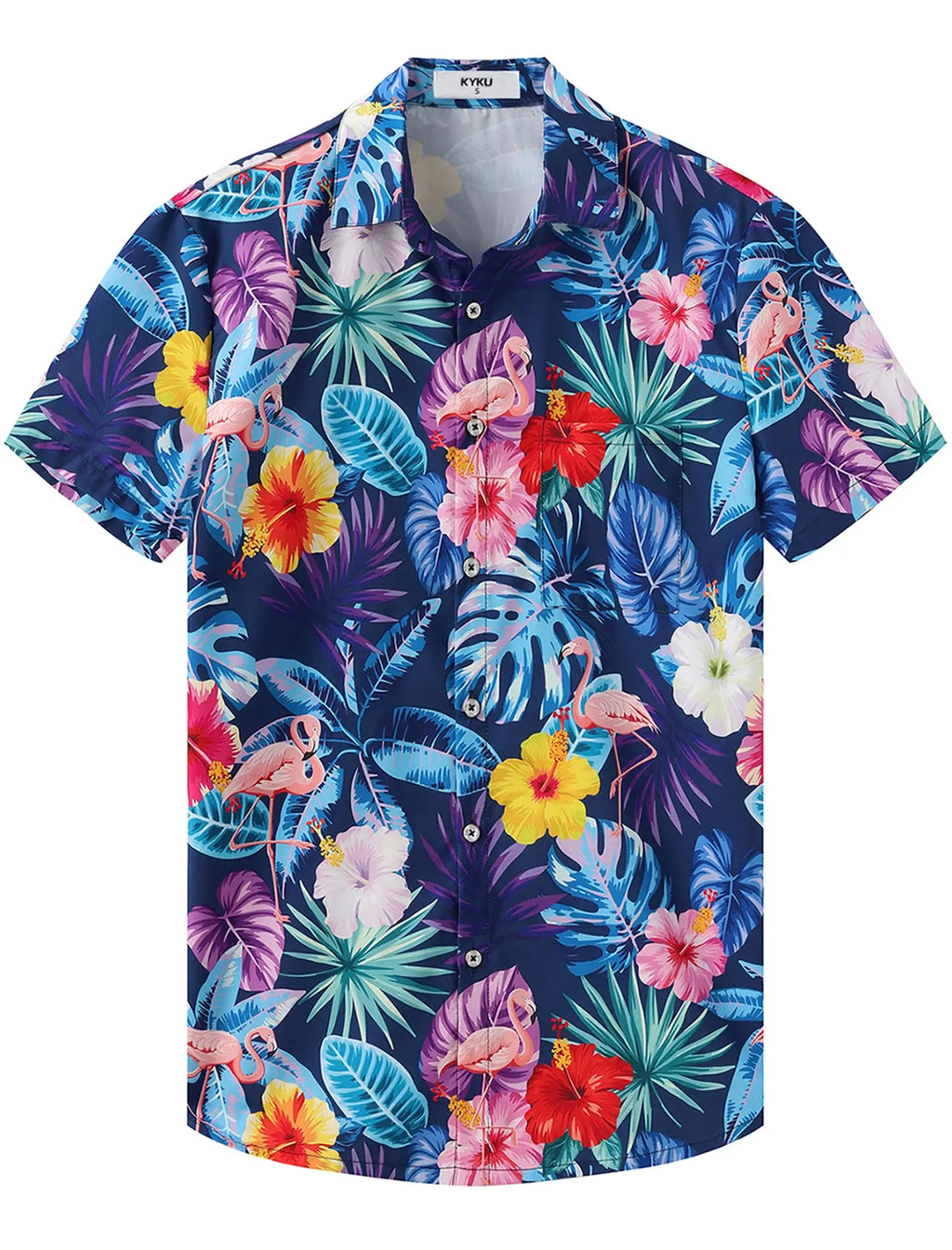 Men's Hawaiian shirt from Your Outdoors n' More featuring colorful tropical floral pattern and short sleeves.