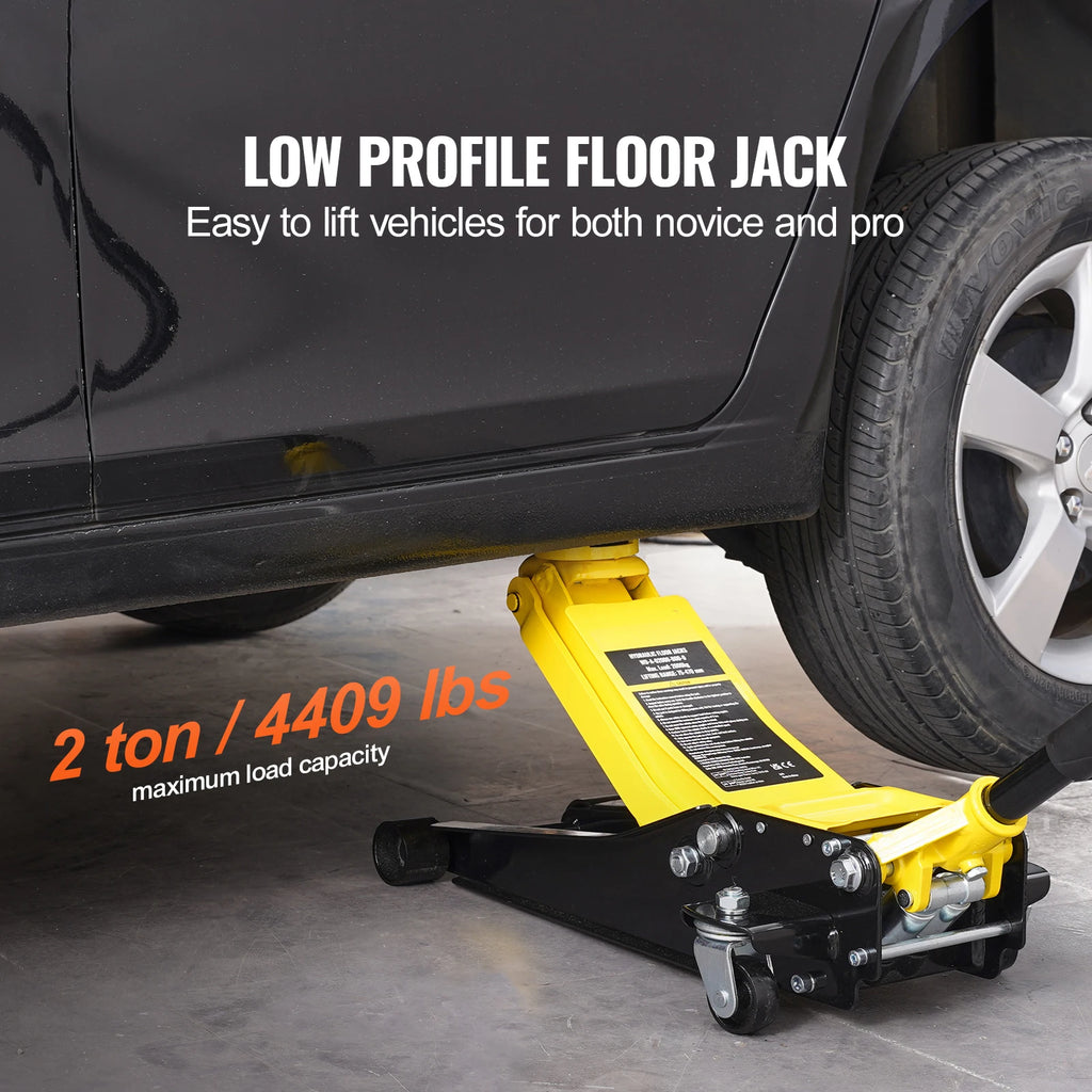 Heavy-duty 2-ton low profile floor jack from Your Outdoors n' More, showing the compact hydraulic lifting mechanism.