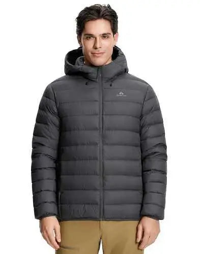 Men's down puffer jacket with hood by Your Outdoors n' More, featuring a quilted design and warm insulation for winter wear.