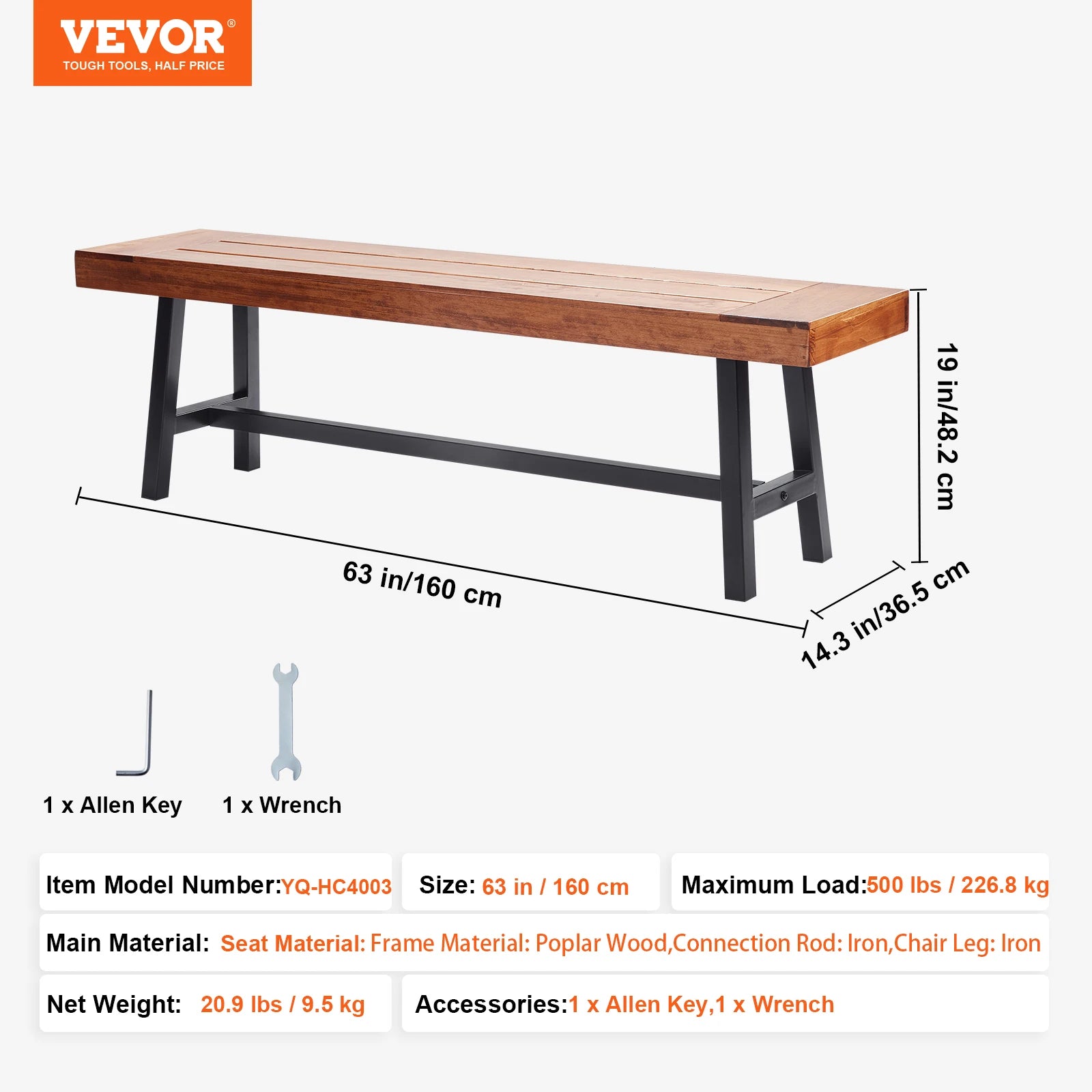 Wooden and metal garden bench from Your Outdoors n' More, featuring a sturdy outdoor seating design with armrests and slatted wood seat.