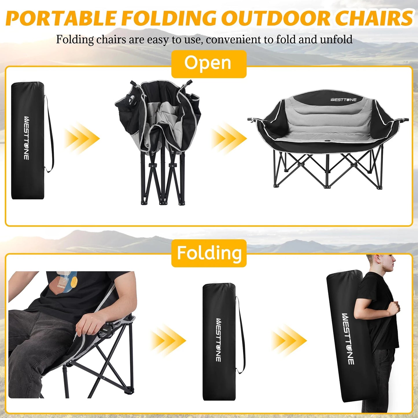 Heavy Duty Outdoor Double Camping Chair