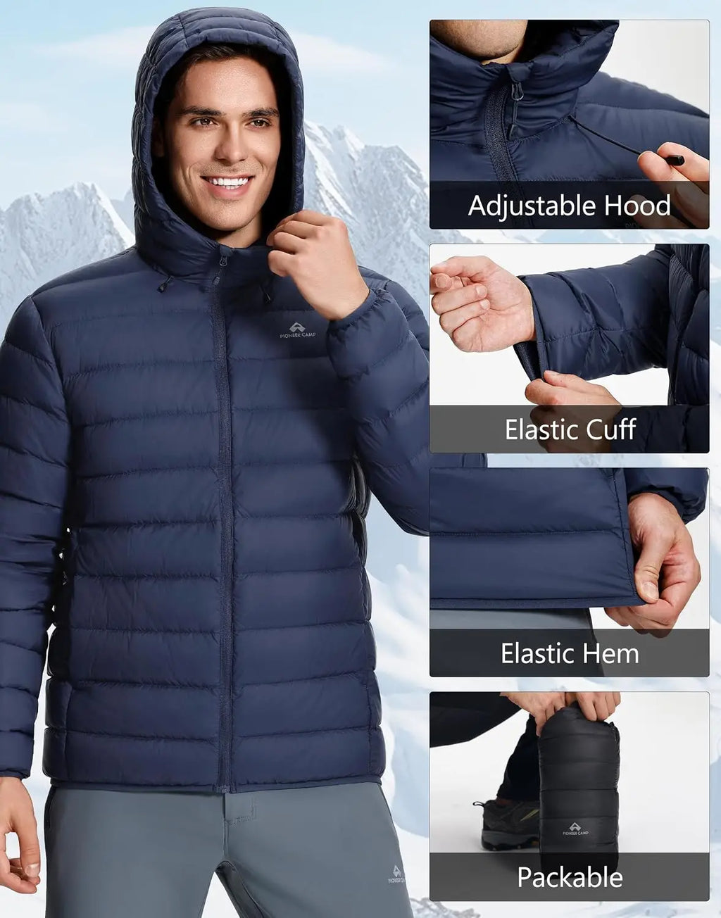 Men's Down Puffer Jacket with Hood.