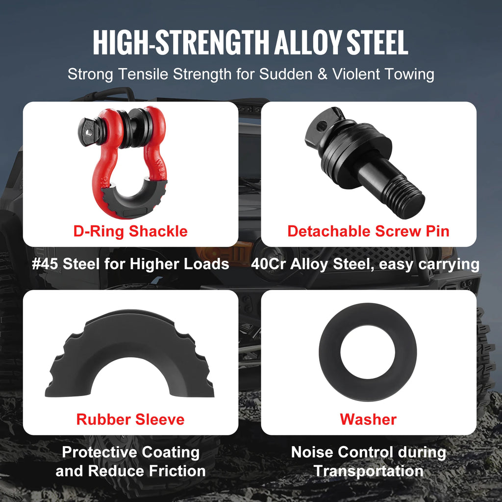 Two heavy-duty 3/4-inch D-ring shackles from Your Outdoors n' More with a 62,832 lbs break strength, displayed on a neutral background.
