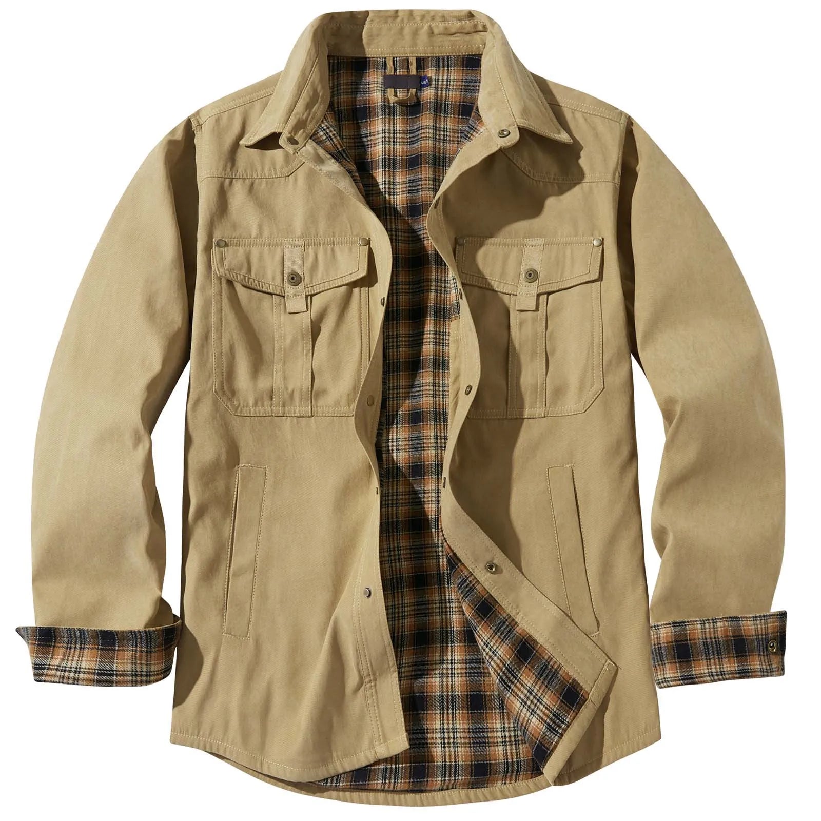 Men's Plus Size Lapel Plaid Flannel Casual Jacket.