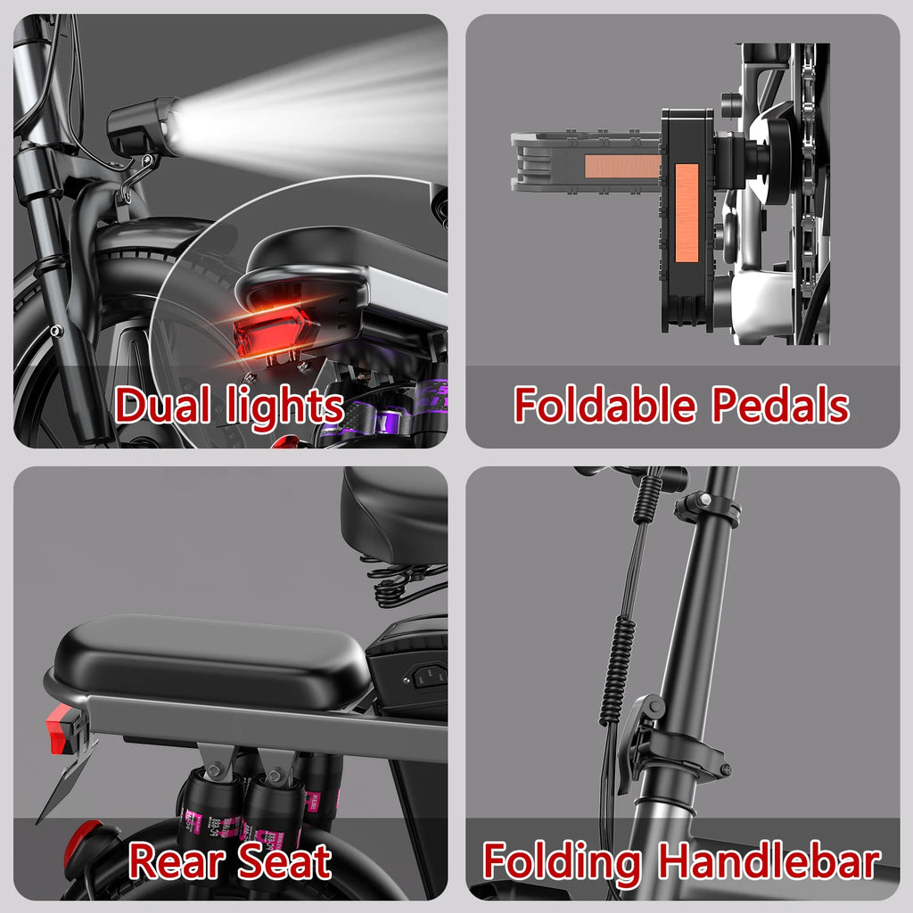 Electric bike with 14-inch wheels and 500W motor from Your Outdoors n' More, featuring a sleek frame and handlebars.