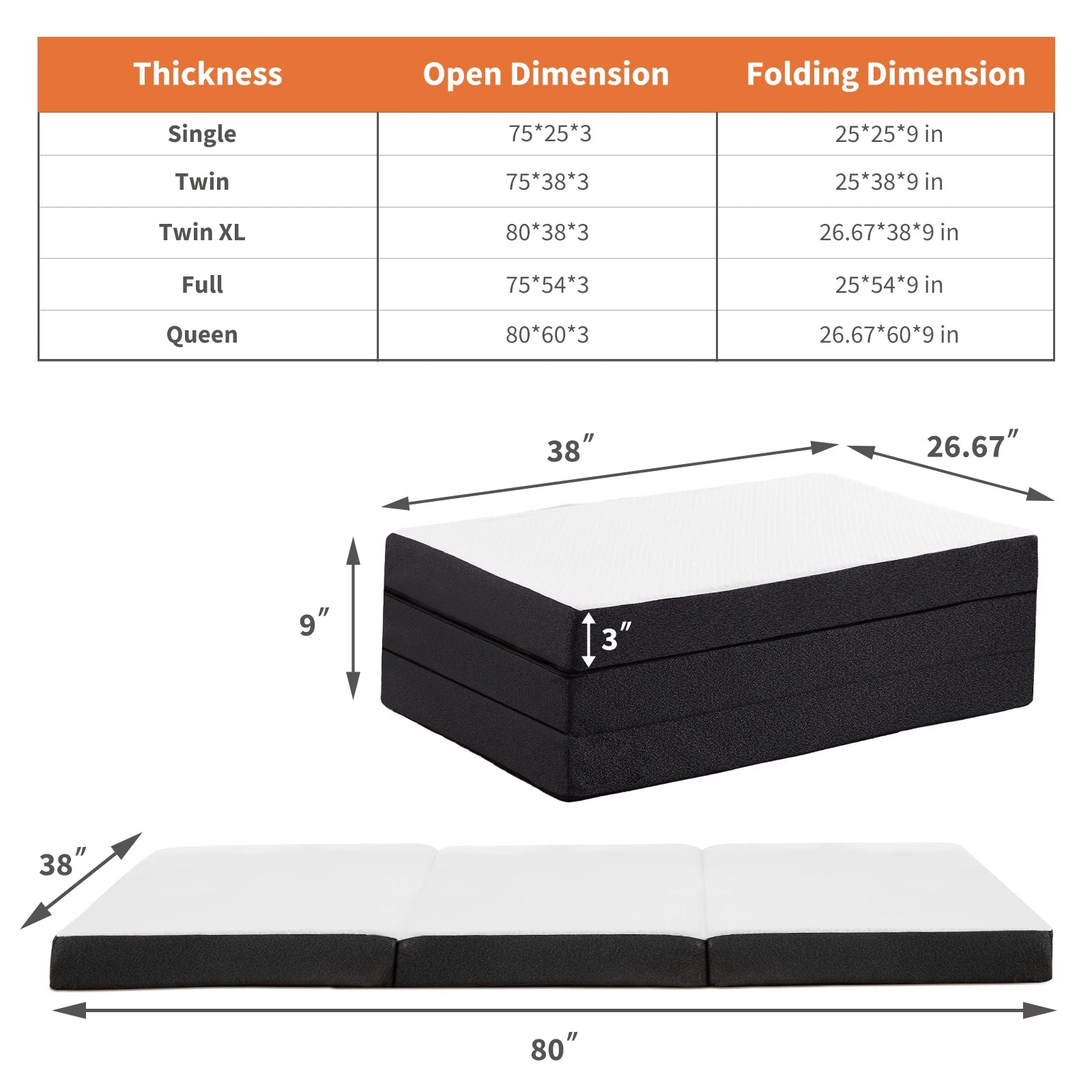 Tri-fold memory foam mattress by Your Outdoors n' More, showing a soft, plush surface and foldable design for portable comfort.