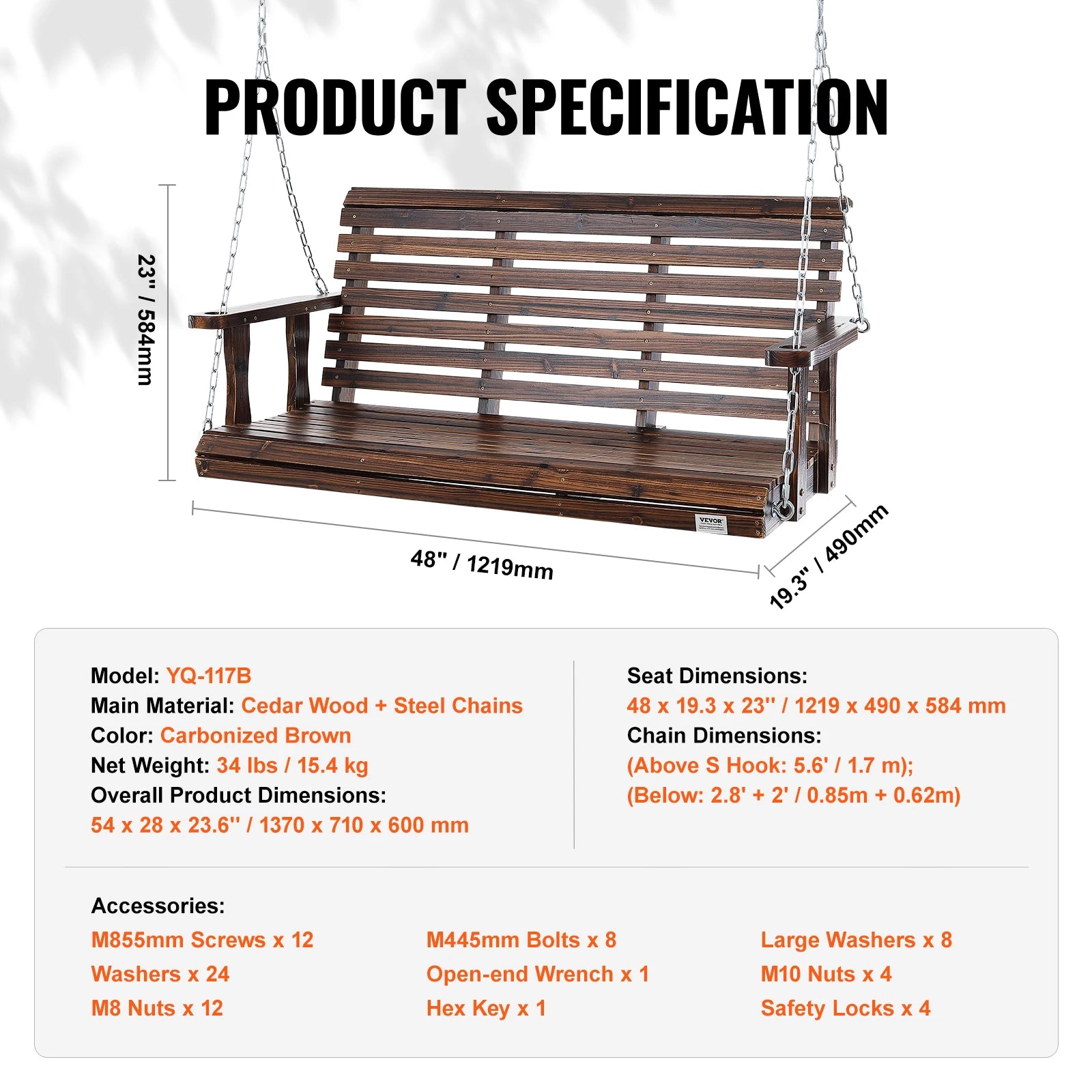 5 ft wooden porch swing by Your Outdoors n' More with a classic design, hanging chains, and a spacious seating area for outdoor relaxation.