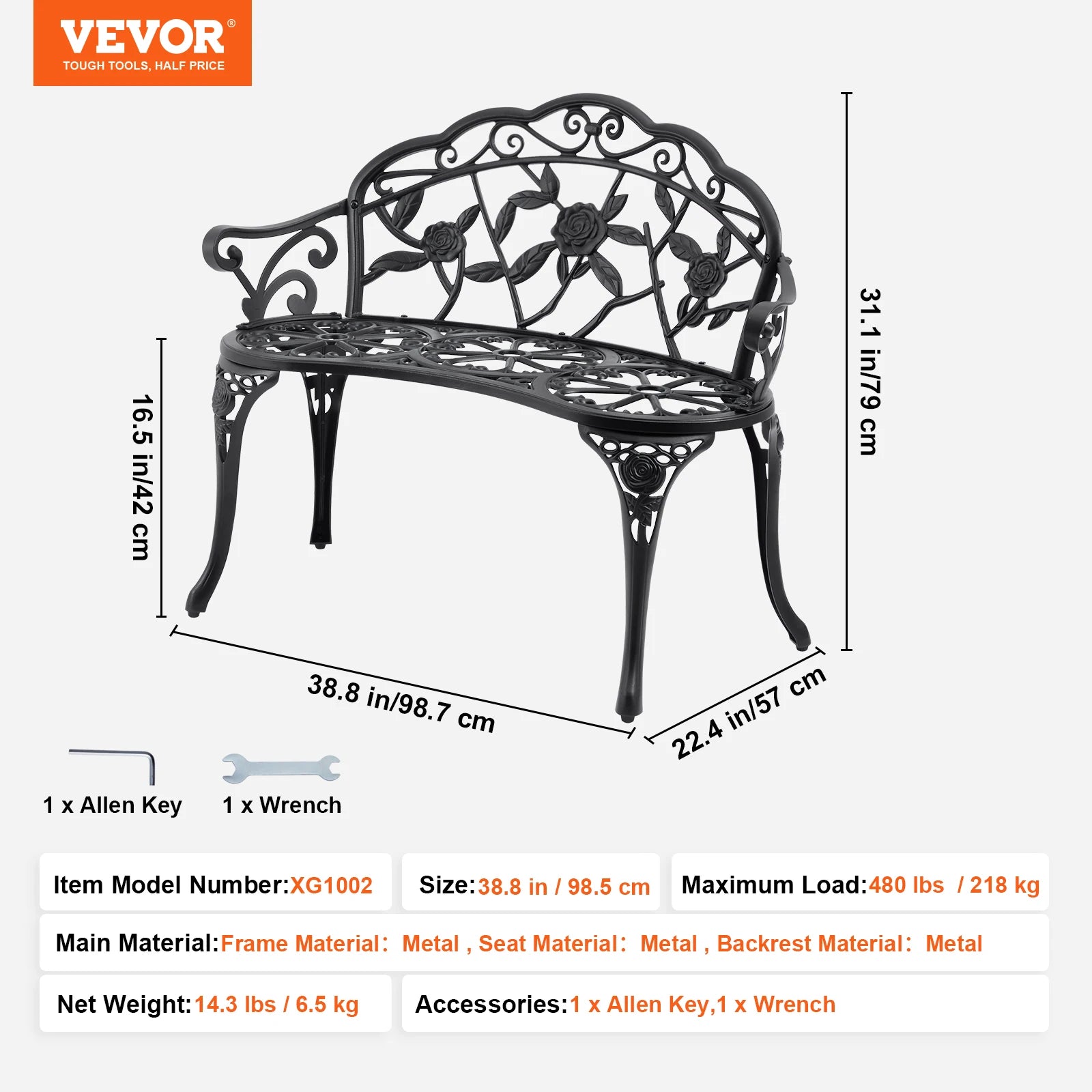 Wooden and metal garden bench for outdoors by Your Outdoors n' More, showing a sturdy design with wooden slats and metal frame.