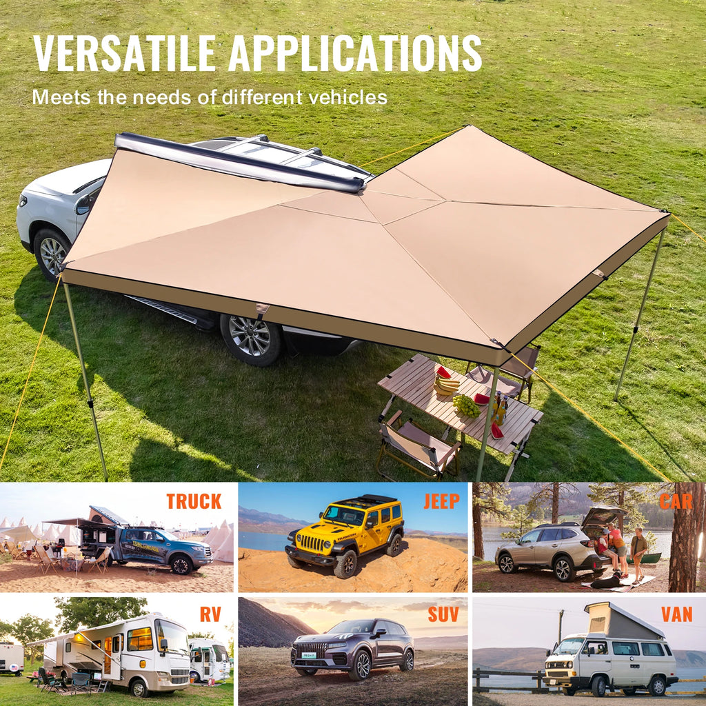 Retractable car side awning from Your Outdoors n' More, extended to provide shade and protection on a vehicle side.
