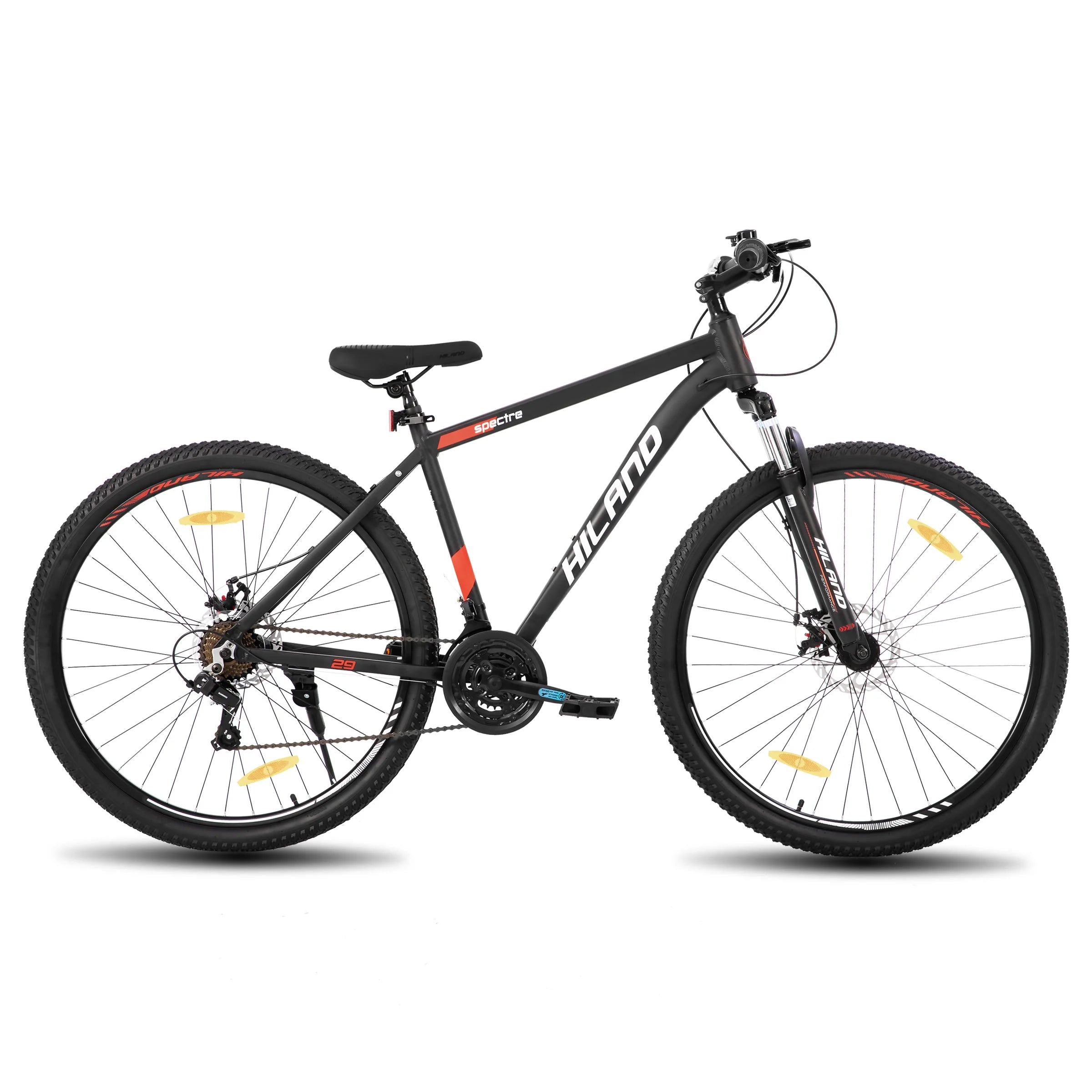 Mountain bike with Shimano 21-speed drivetrain, featuring a sturdy frame and gear shifters for versatile off-road riding.