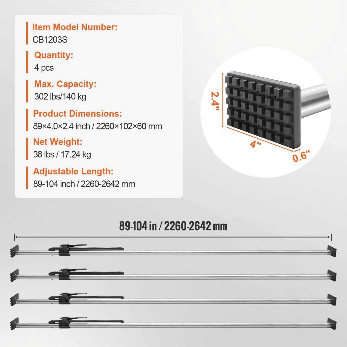 Cargo / Truck Bed Bar Adjustable from 40" to 73".