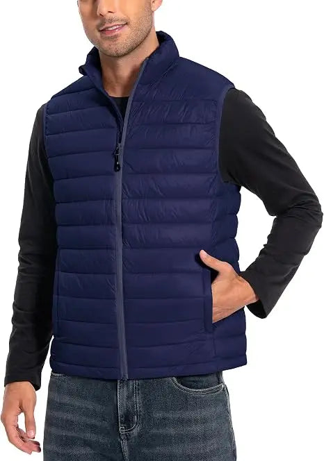 Men's lightweight puffer vest by Your Outdoors n' More, shown in a close-up of the insulated, quilted vest style.