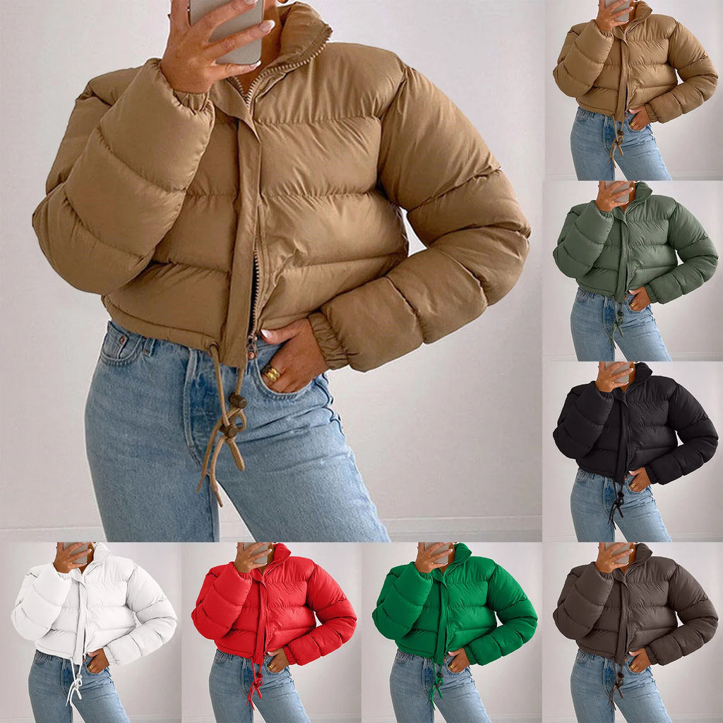 Women Long Sleeved Cropped Parkas.