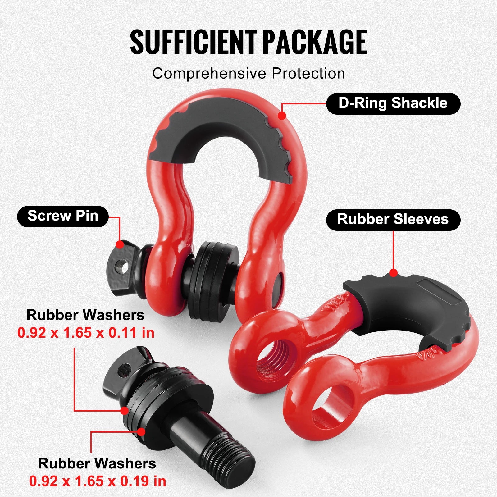 Two D-ring shackles with 3/4-inch diameter and 62,832 lbs break strength from Your Outdoors n' More, shown with metal hardware.