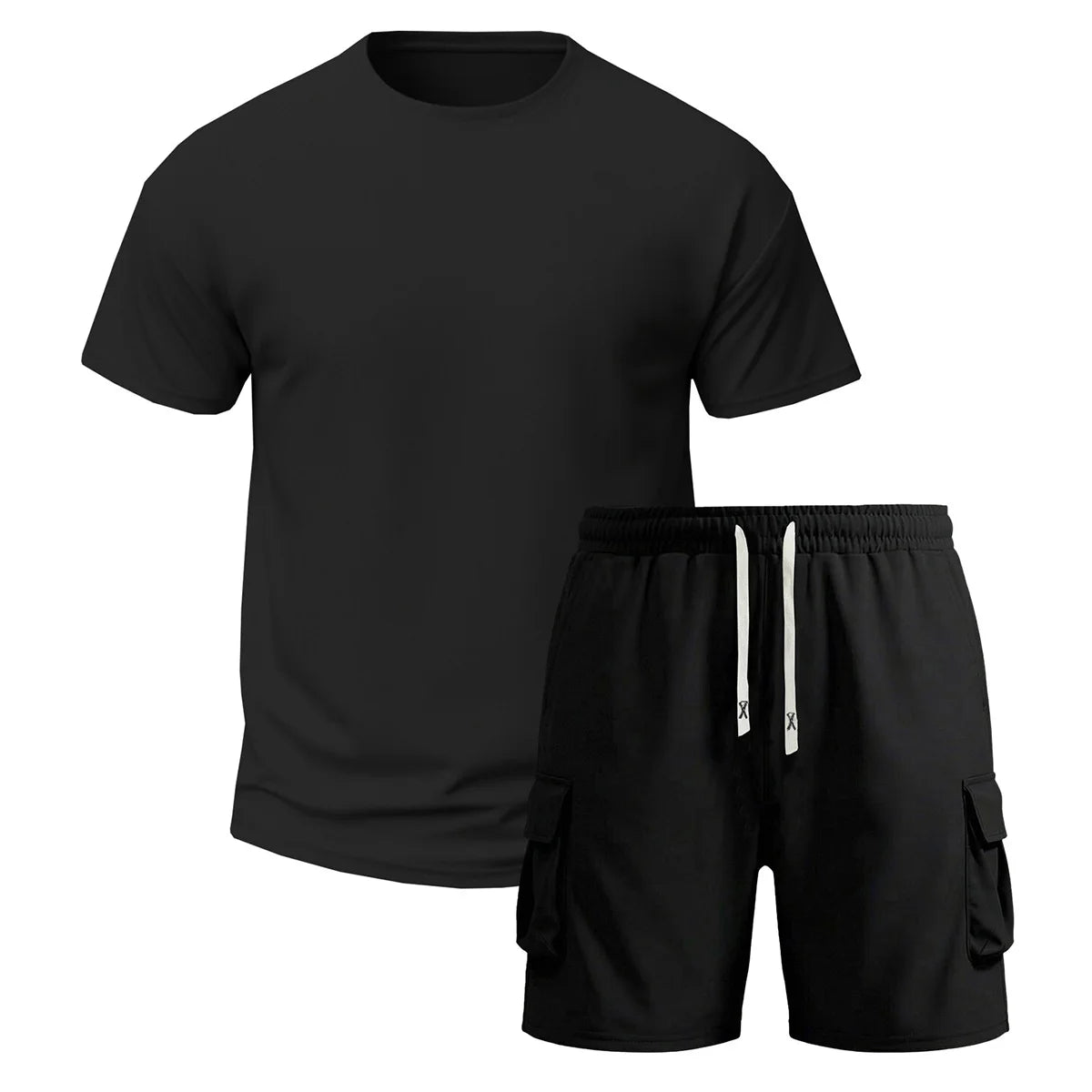 2-Pack Men's Multi-Pocket Cargo Pants and Short Sleeve T-Shirt Set.