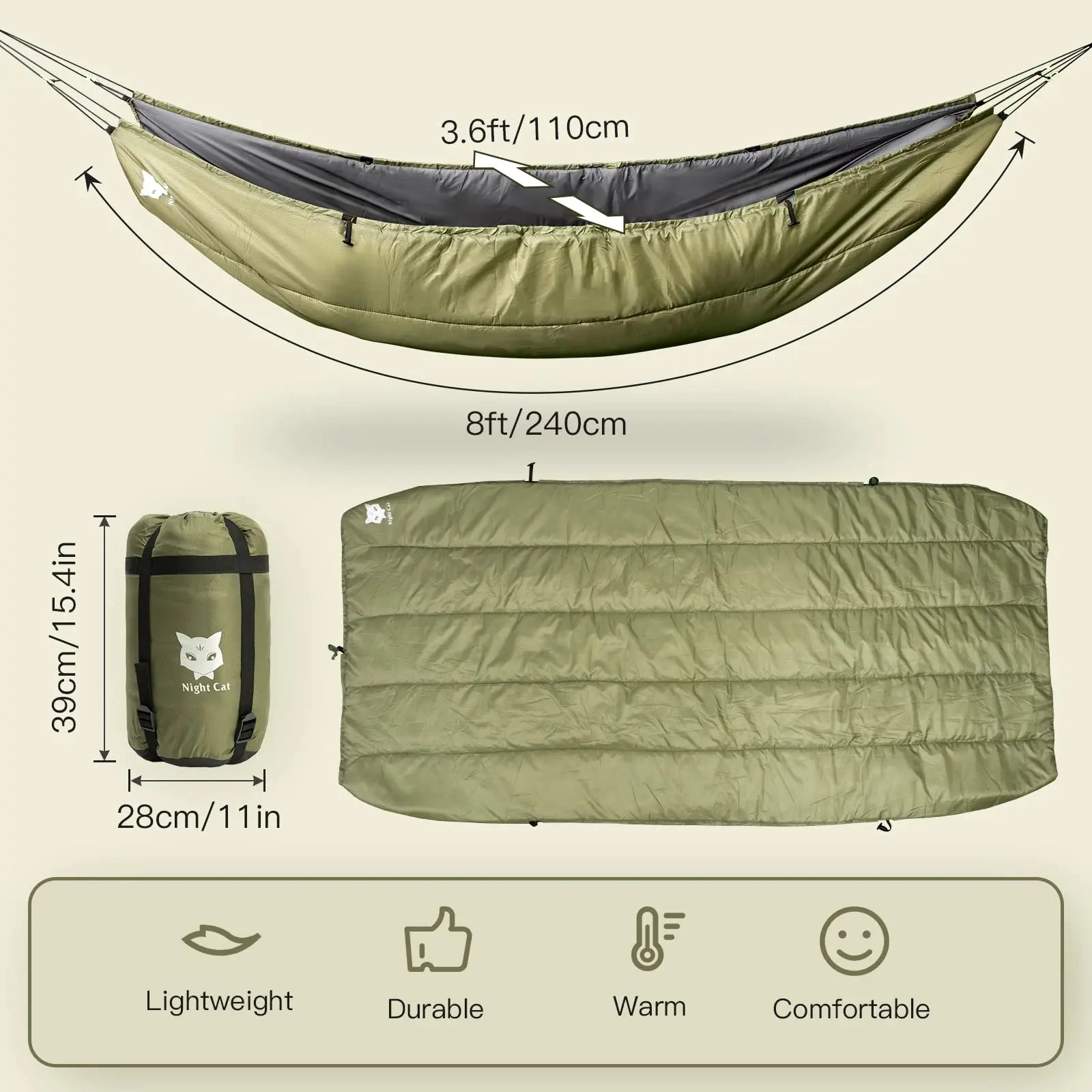 Your Outdoors n' More night hammock and sleeping bag setup, showing a cozy sleeping arrangement outdoors with hammock and sleeping bag.