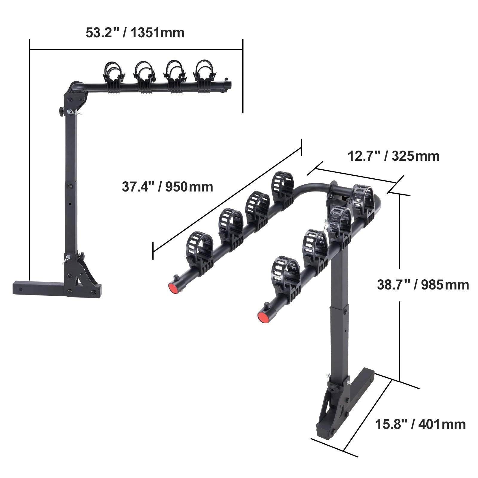 Two-bike hitch mount rack by Your Outdoors n' More, showing the sturdy platform and secure mounting system for vehicle transport.