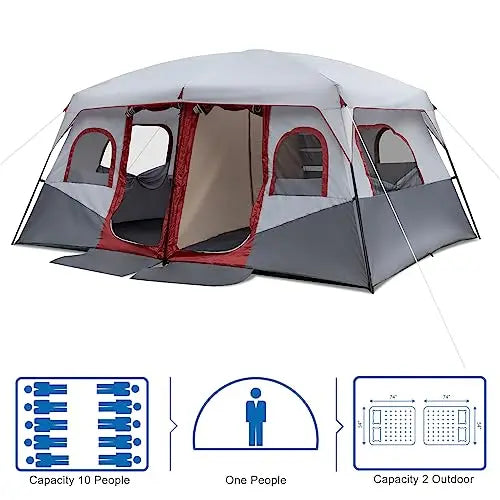 10-Person Cabin Tent With Two Doors.