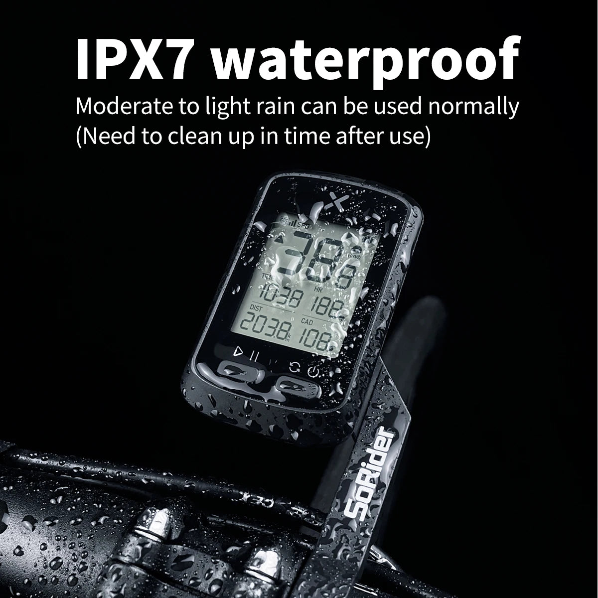 Wireless GPS bicycle computer and speedometer from Your Outdoors n' More showing digital display with cycling data