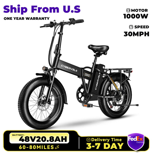 1000W Folding Electric Bike, 30+MPH, 80 Miles Max Range.