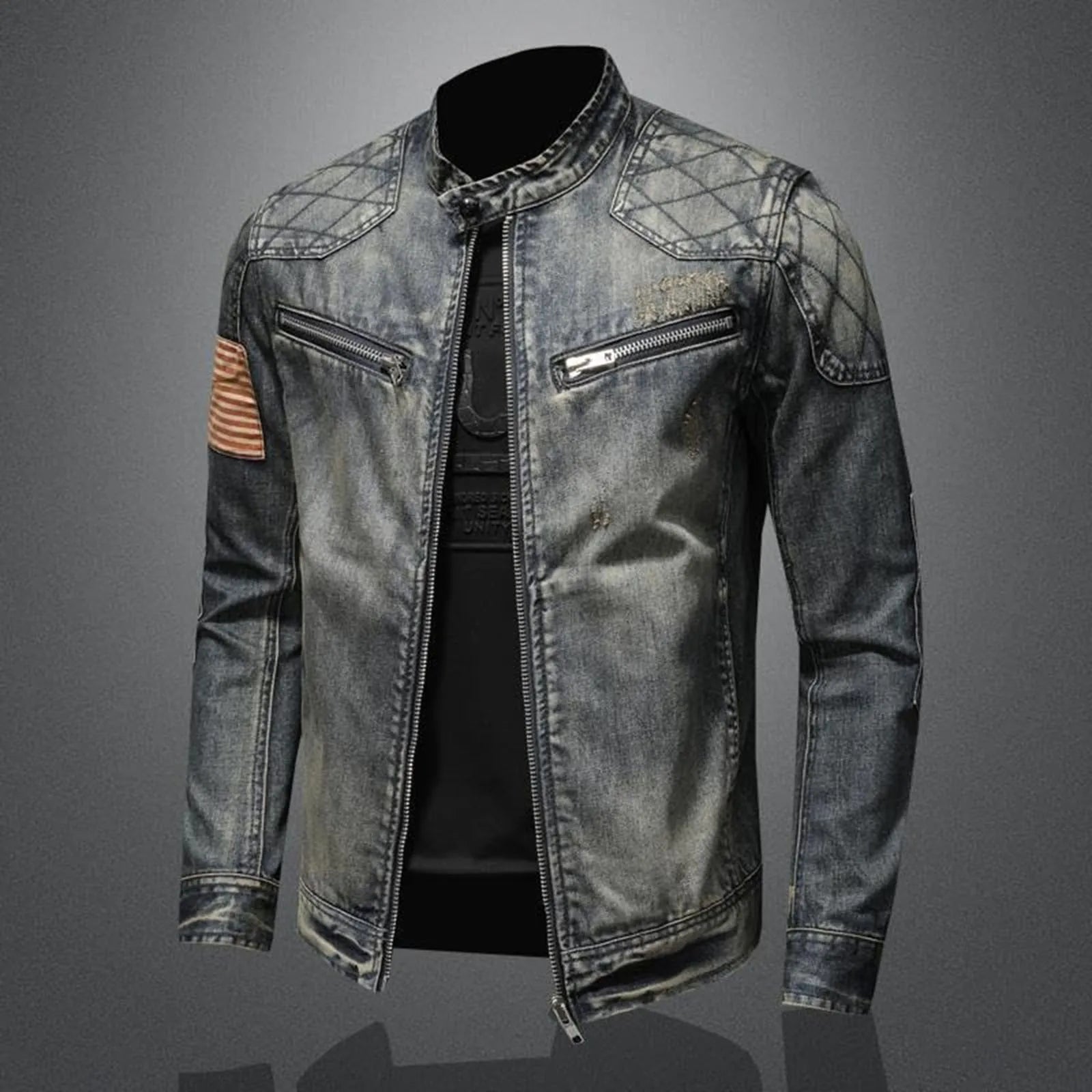 Vintage Denim Jacket With Zipper.