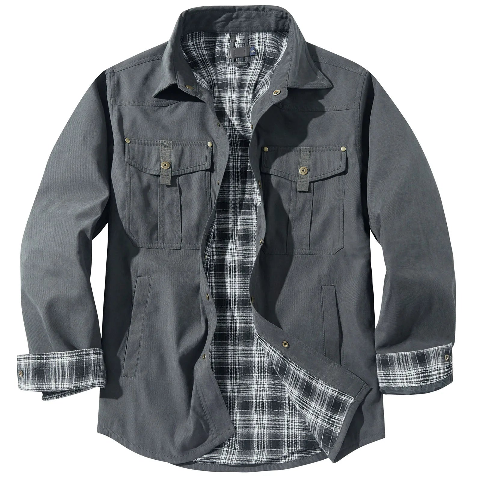 Men's Plus Size Lapel Plaid Flannel Casual Jacket.