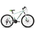 Shimano 21-speed mountain bike drivetrain with gear shifters and handlebars on a Your Outdoors n' More mountain bike.