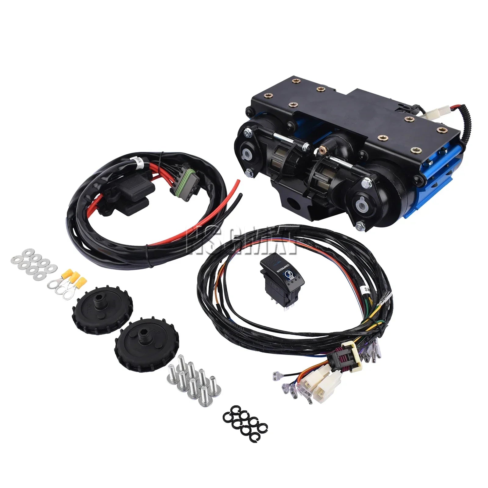 High output twin air compressor from Your Outdoors n' More with dual air hoses and digital pressure gauges.
