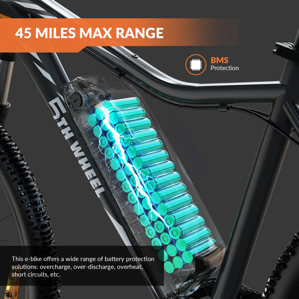 Electric bike with 500W motor and removable 468Wh battery from Your Outdoors n' More, showing the sleek frame and bike components.