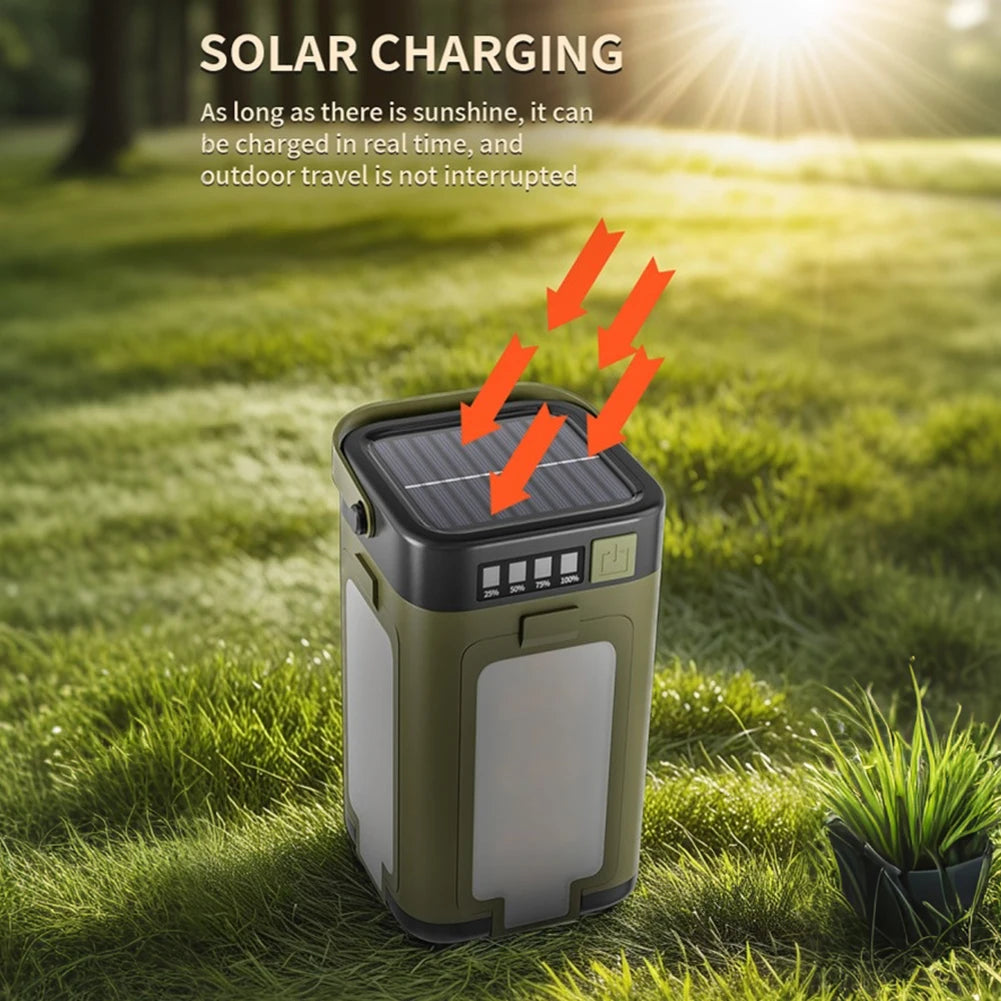 Foldable rechargeable camping light from Your Outdoors n' More, compact design with adjustable brightness for outdoor illumination.