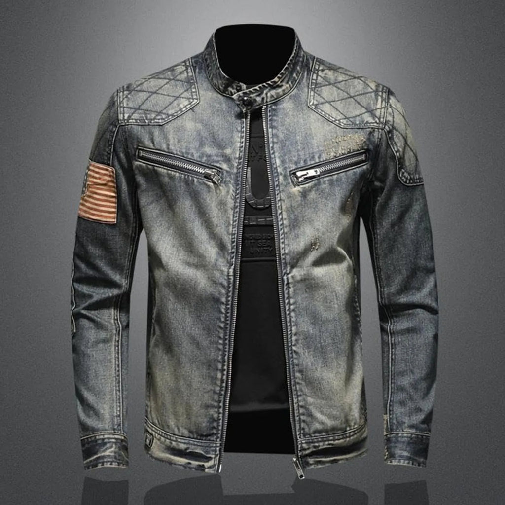 Vintage Denim Jacket With Zipper.