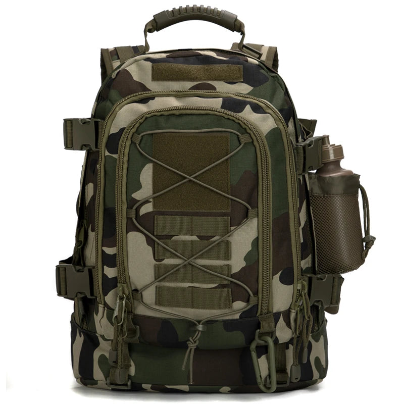 Large capacity LQARMY 65L outdoor tactical backpack with multiple compartments, ideal for hiking, camping, and military use