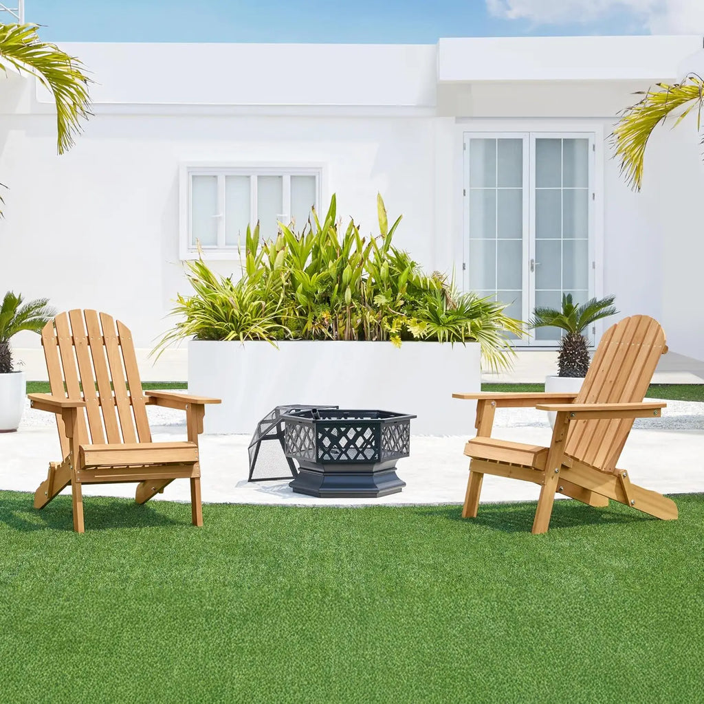 Outdoor Solid Wood Foldable Adirondack Lounge Chair Set.
