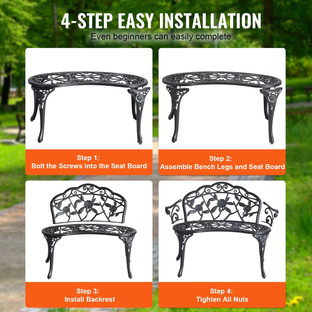 Wooden Metal Garden Bench for Outdoors.