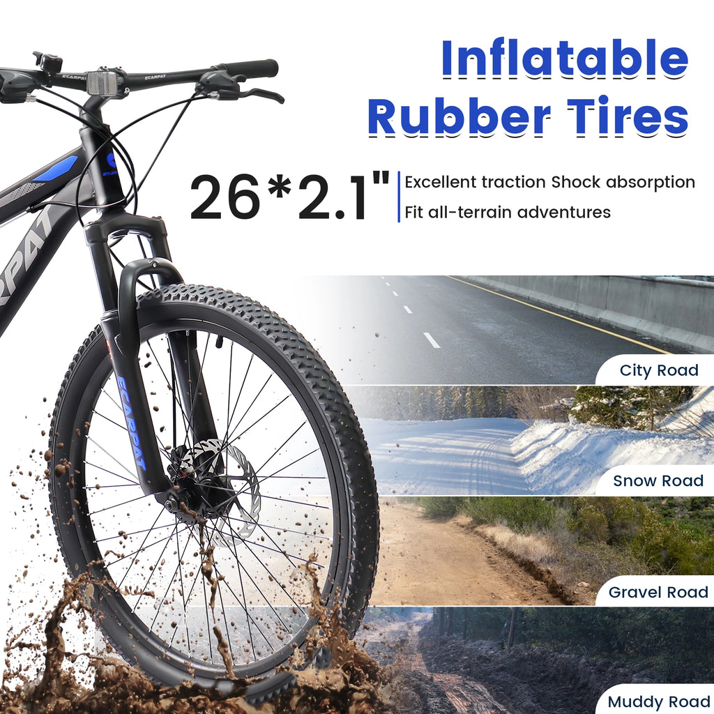 Ecarpat dual full suspension mountain bike with 24-27.5 inch wheels, 21-speed gear, disc brakes, suitable for men, women, teens, and kids