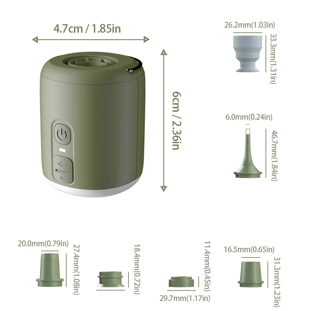 WestTune Tiny Air Pump with Camping Lantern from Your Outdoors n' More, compact portable device for inflating and outdoor lighting.